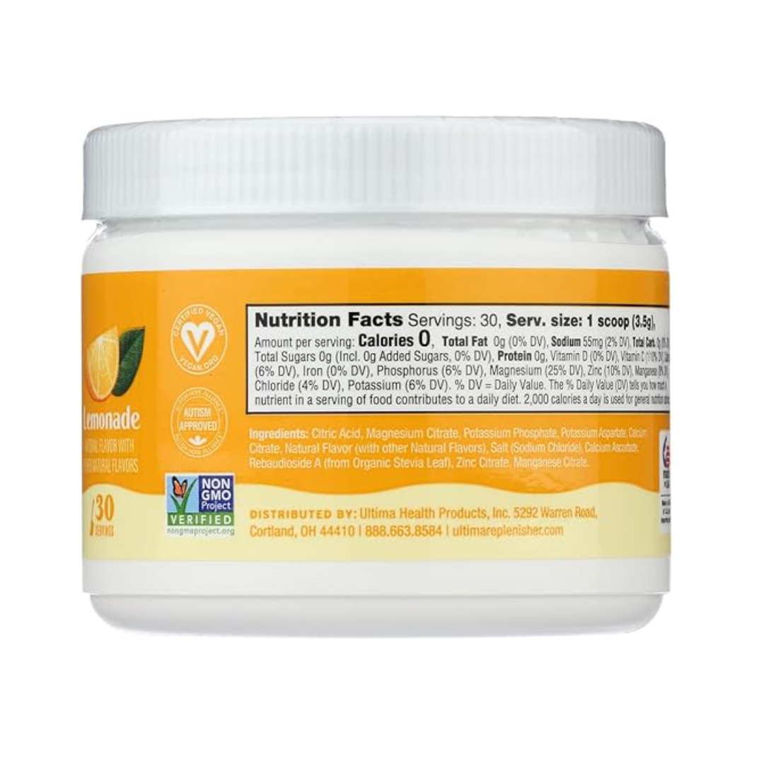 Ultima Replenisher Electrolyte Hydration Powder, Lemonade, 30 Serving Canister