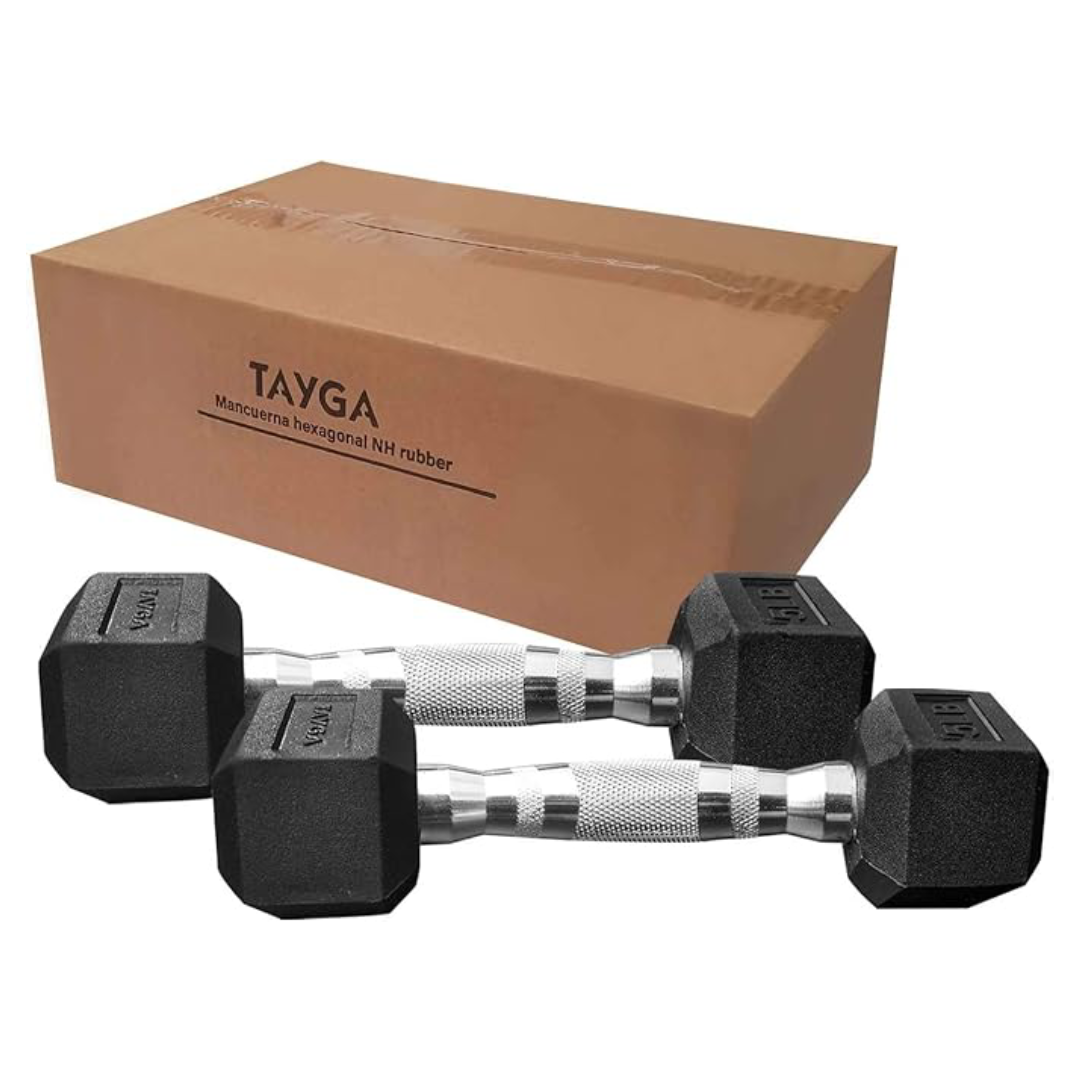 Tayga par de Mancuernas hexagonales con Caucho Rubber en 5 LB