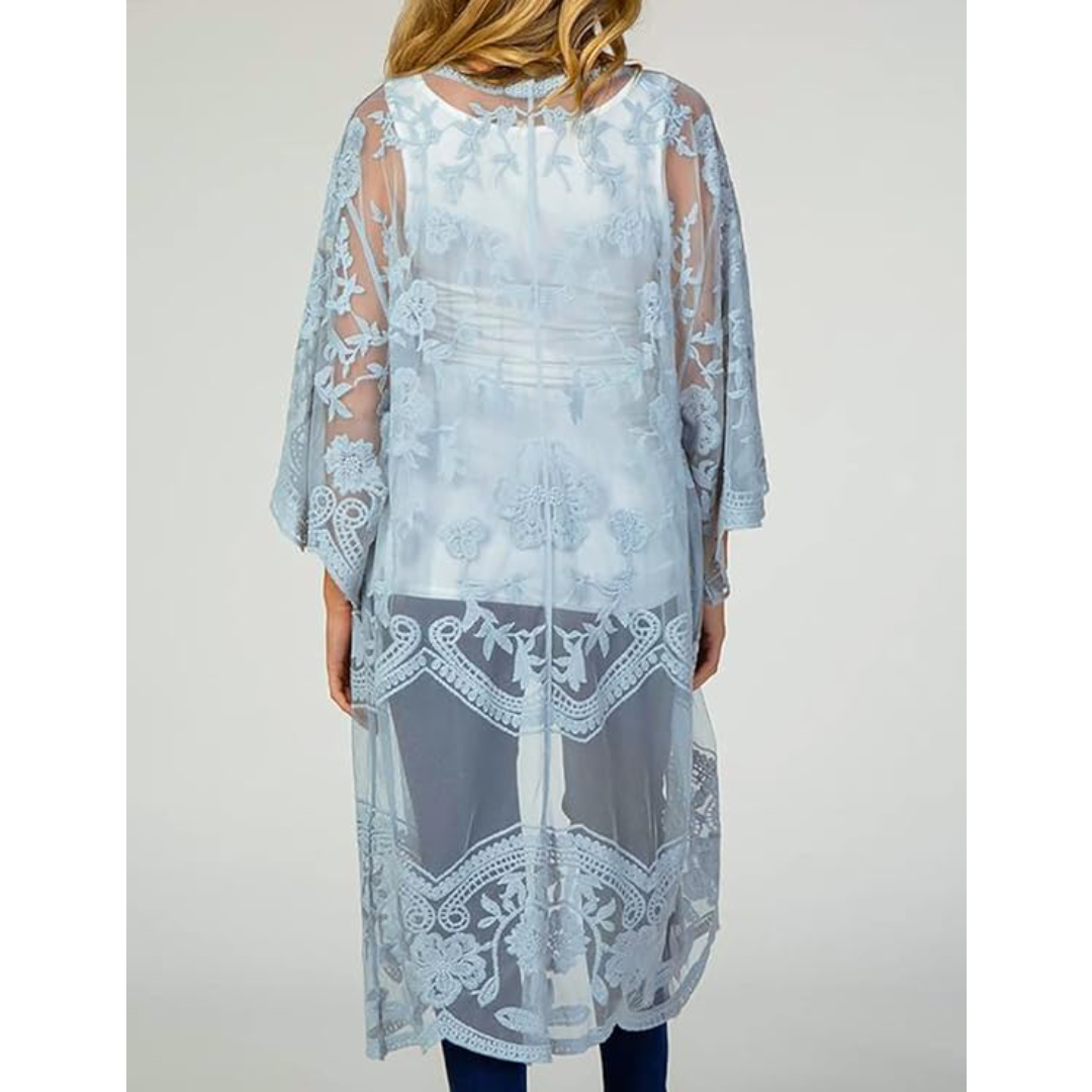 Bsubseach Mujer Kimono Cárdigan de Playa Traje de Baño Camisola y Pareos - A-Gris Azul