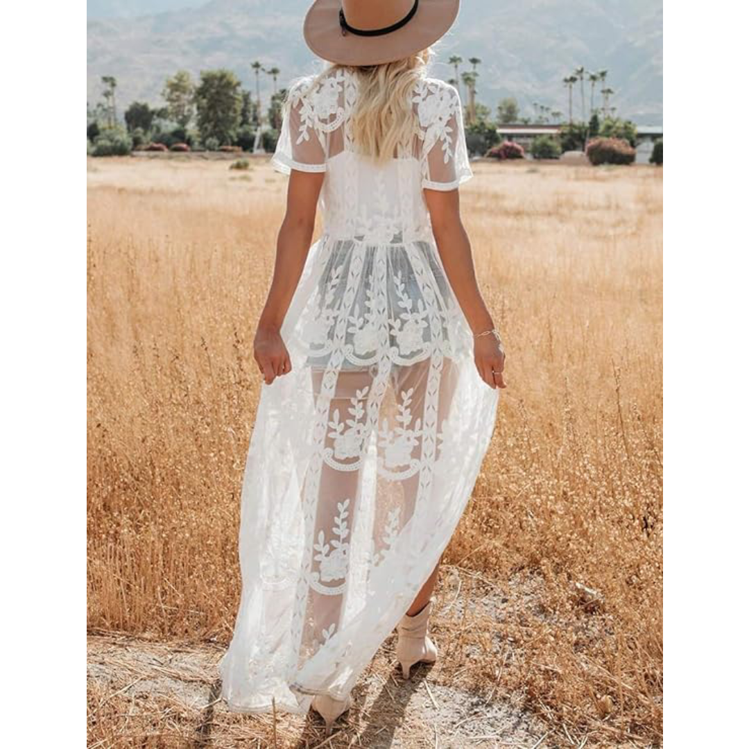 Bsubseach Mujer Kimono Cárdigan de Playa Traje de Baño Camisola y Pareos - Blanco 5