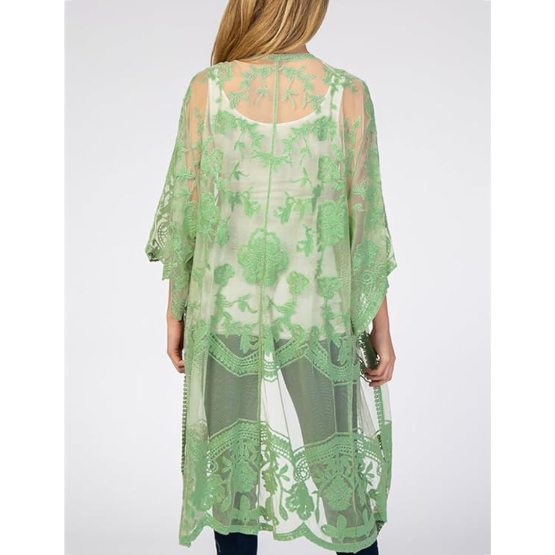 Bsubseach Mujer Kimono Cárdigan de Playa Traje de Baño Camisola y Pareos - A-Verde claro