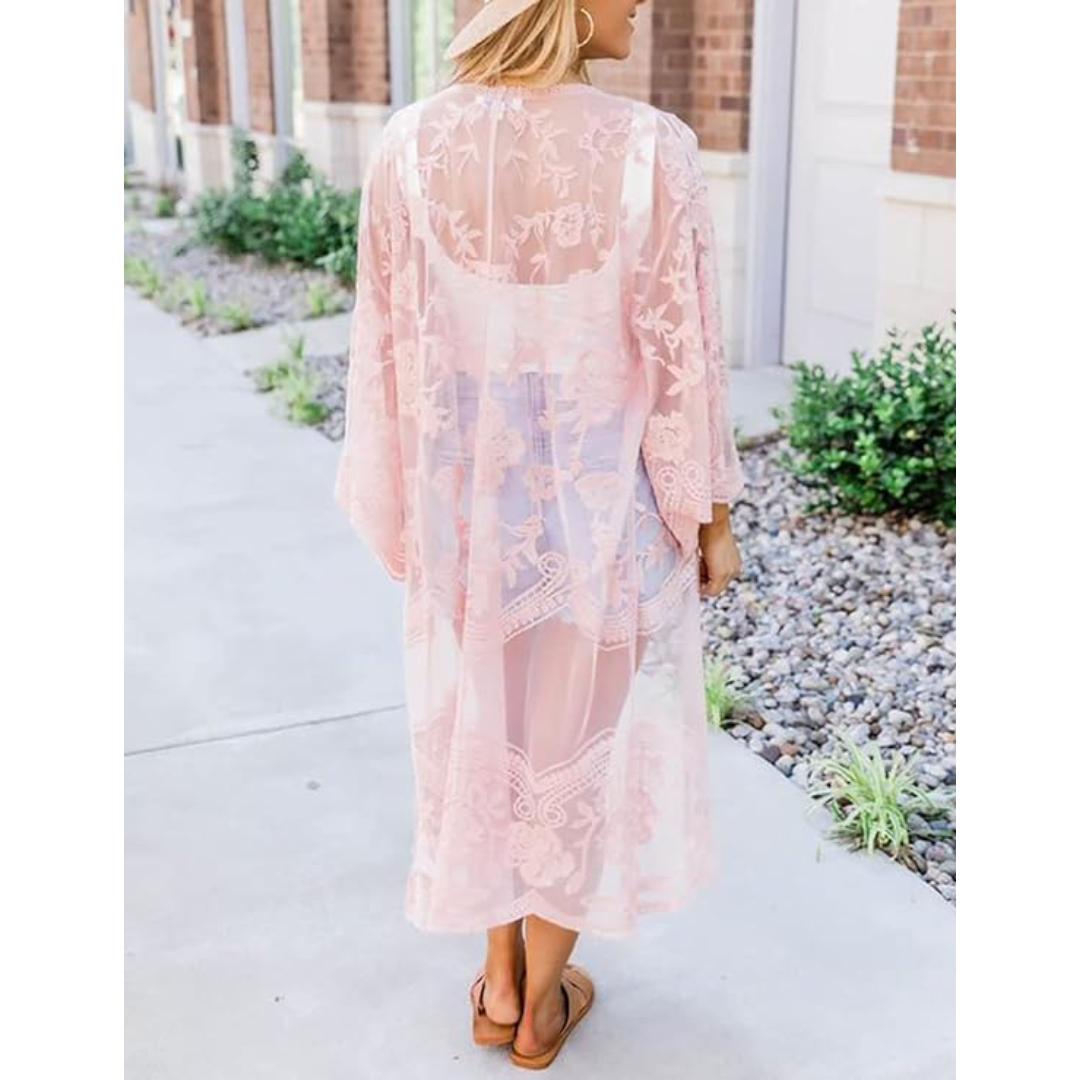 Bsubseach Mujer Kimono Cárdigan de Playa Traje de Baño Camisola y Pareos - A-Rosa