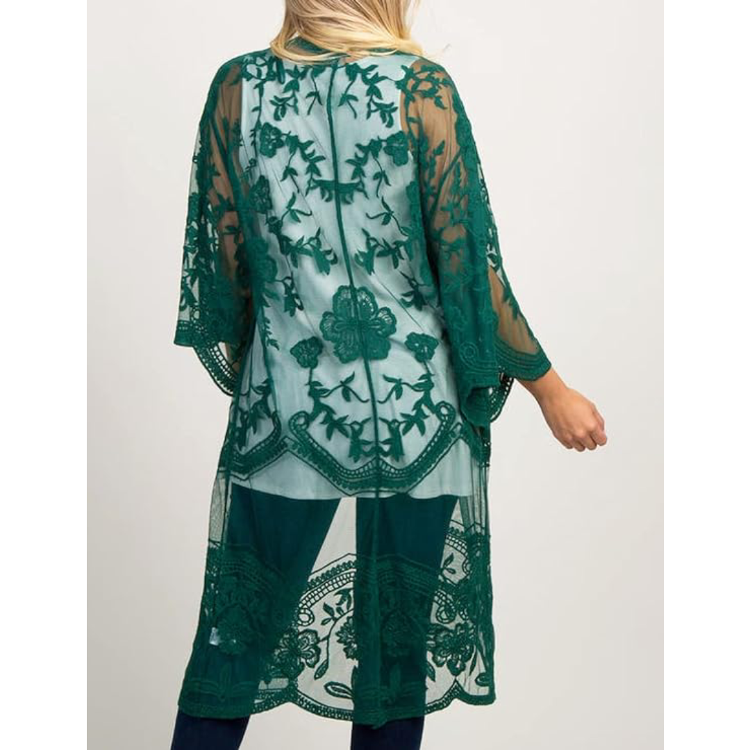 Bsubseach Mujer Kimono Cárdigan de Playa Traje de Baño Camisola y Pareos - A-Verde oscuro