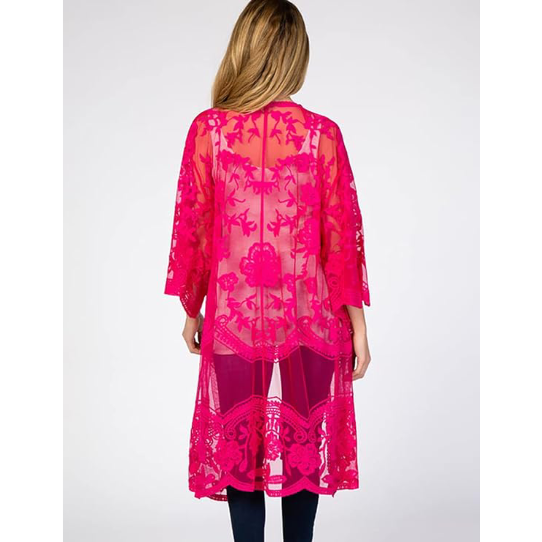 Bsubseach Mujer Kimono Cárdigan de Playa Traje de Baño Camisola y Pareos - A-Rose red