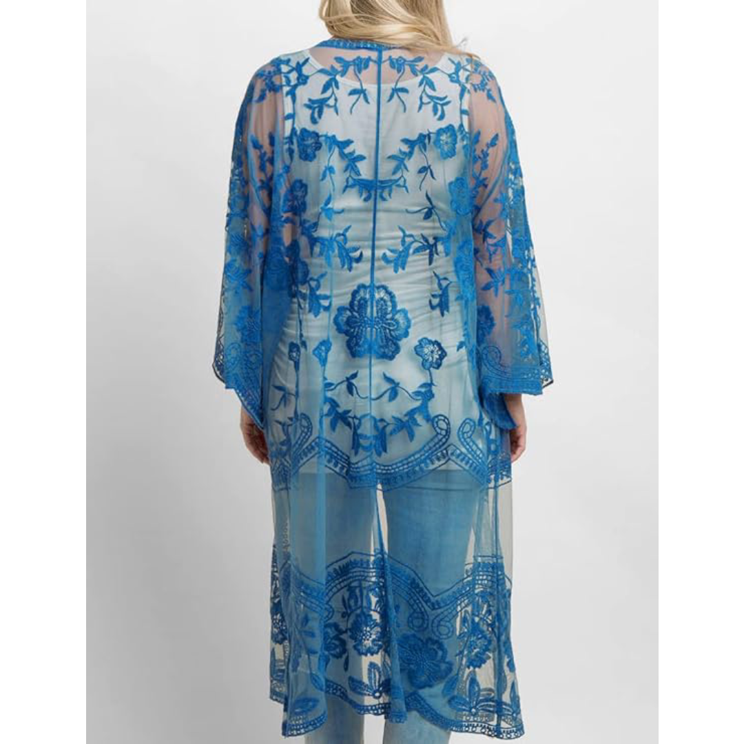 Bsubseach Mujer Kimono Cárdigan de Playa Traje de Baño Camisola y Pareos - A-Azul oscuro 1