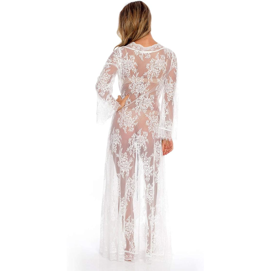 Bsubseach Mujer Traje de Baño Sexy Crochet Kimono Verano, Camisola y Pareos - Blanco encaje