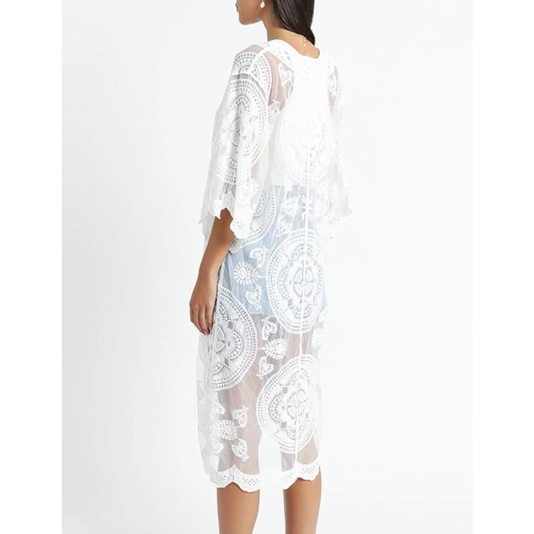 Bsubseach Mujer Kimono Cárdigan de Playa Traje de Baño Camisola y Pareos - E-Blanco
