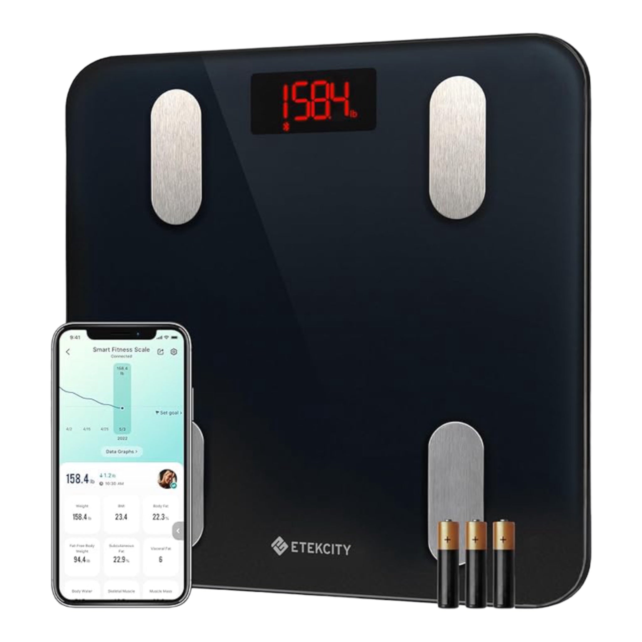 Etekcity, báscula de peso digital con Bluetooth, Apple Health y Google Fit, 400 libras