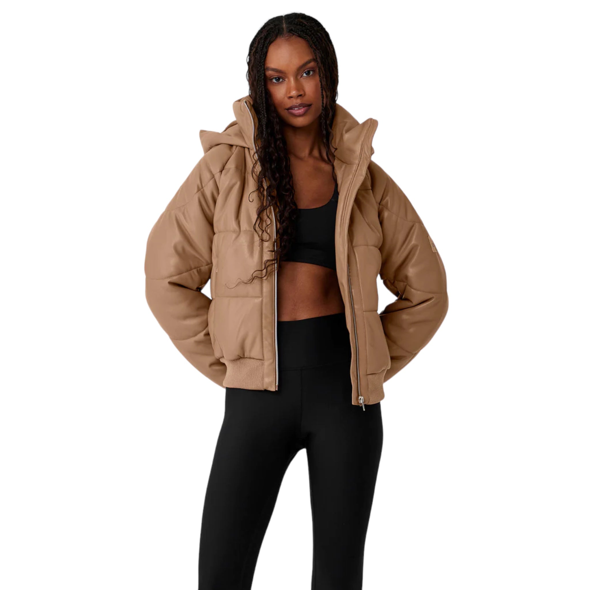 Faux leather boss puffer - Toasted Almond
