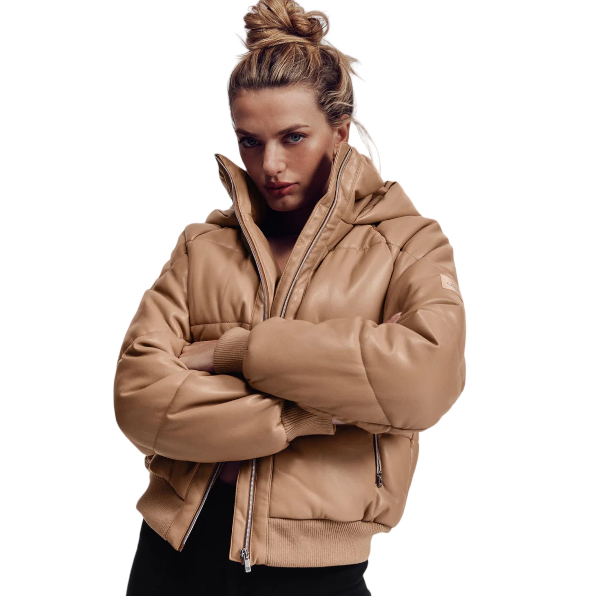 Faux leather boss puffer - Toasted Almond