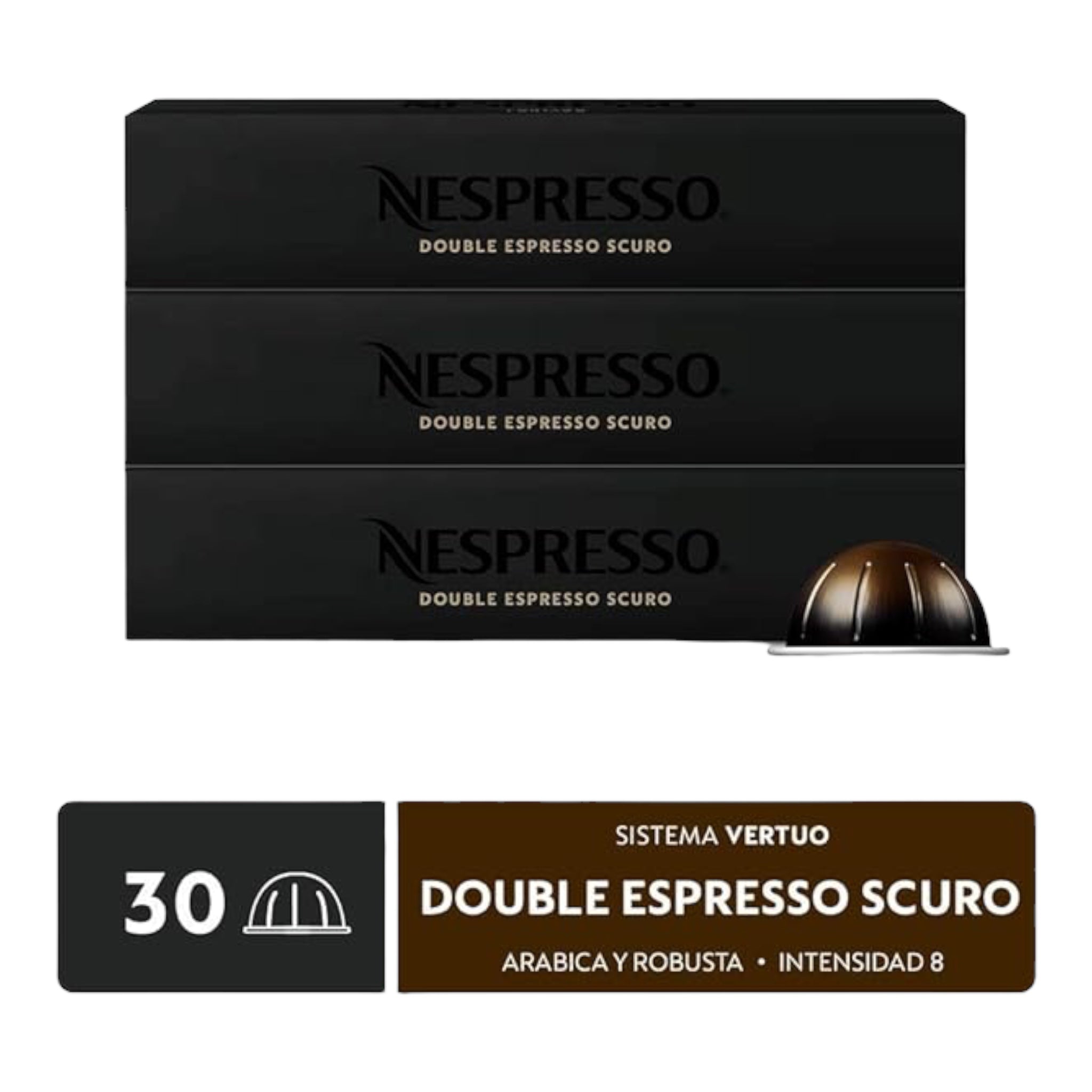 Nespresso, Café Double Espresso Scuro, Paquete de 30 cápsulas de Sistema Vertuo.