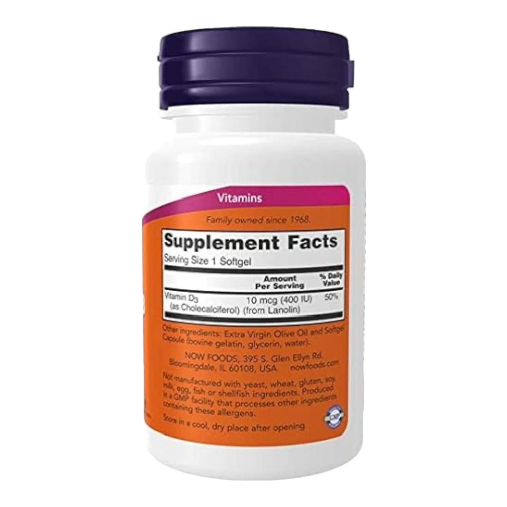 Now Foods | Vitamina D3 | Cápsulas blandas | 180 cápsulas | 10 mcg
