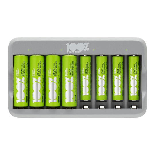 100%PeakPower Cargador Pilas Recargables AA y AAA