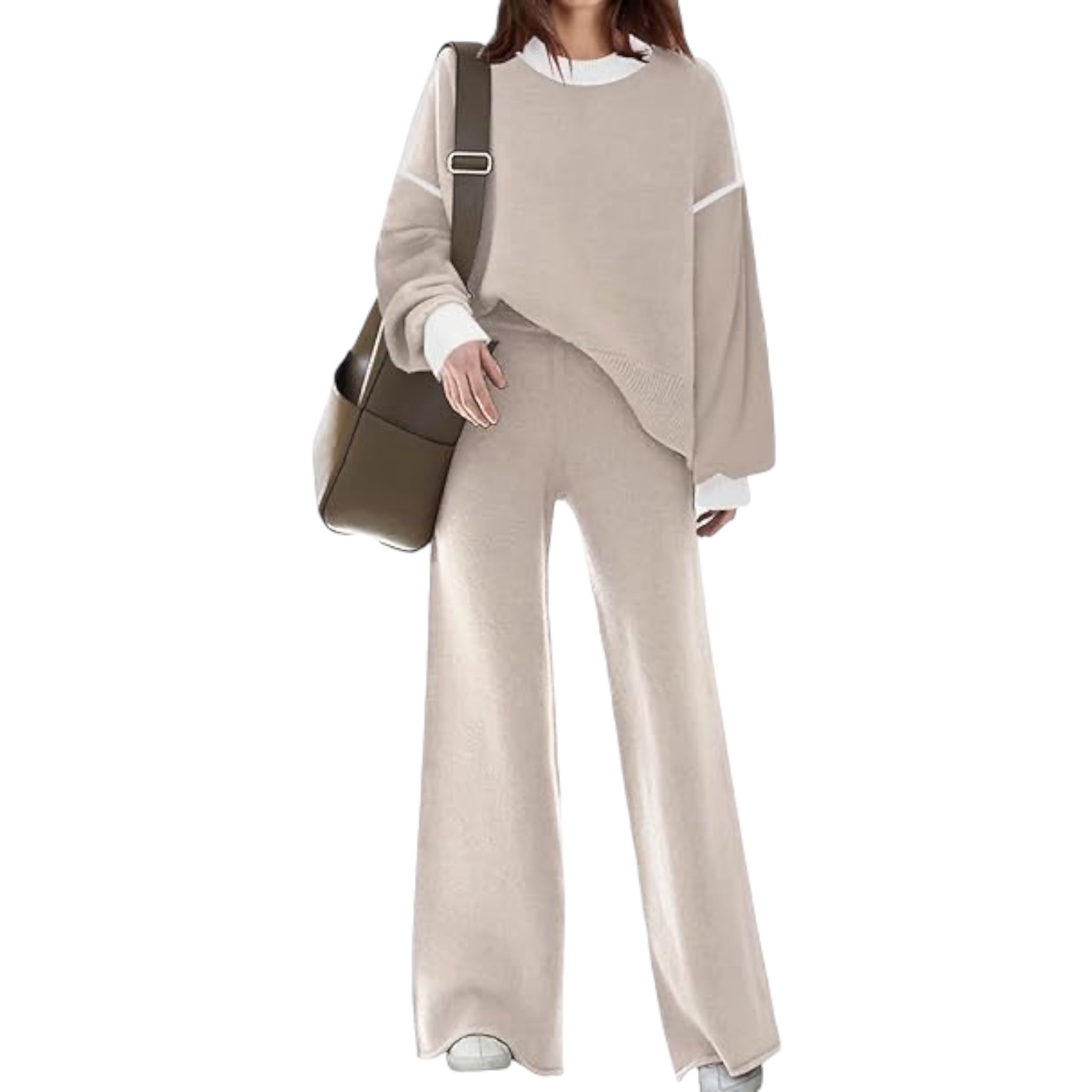 Disamer - Conjunto de suéter manga larga de punto y pantalones de pierna ancha