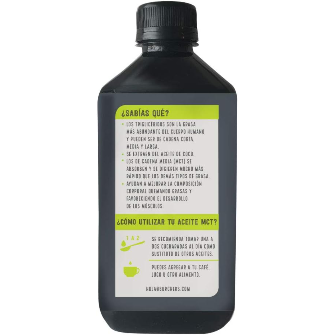MCT Oil (C8+C10 95%) 490ml trigliceridos de cadena media / Paleo / Vegano / Keto / Burchers Natural