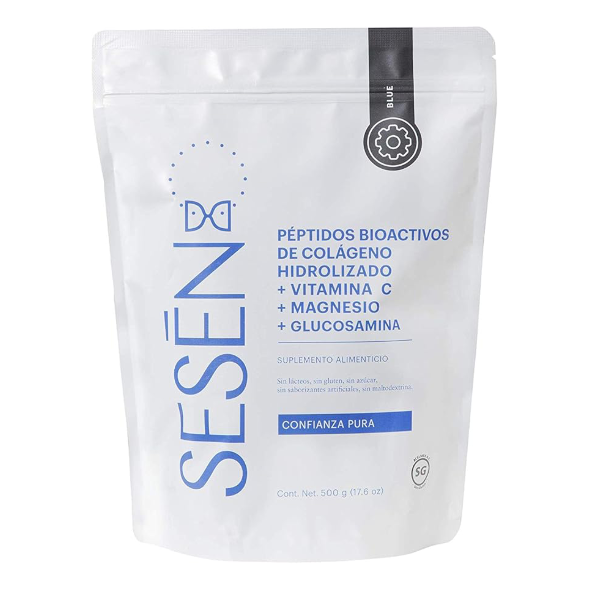 SESĒN Colágeno Hidrolizado en polvo + Vitamina C + Magnesio+ Glucosamina Bolsa con 500 g