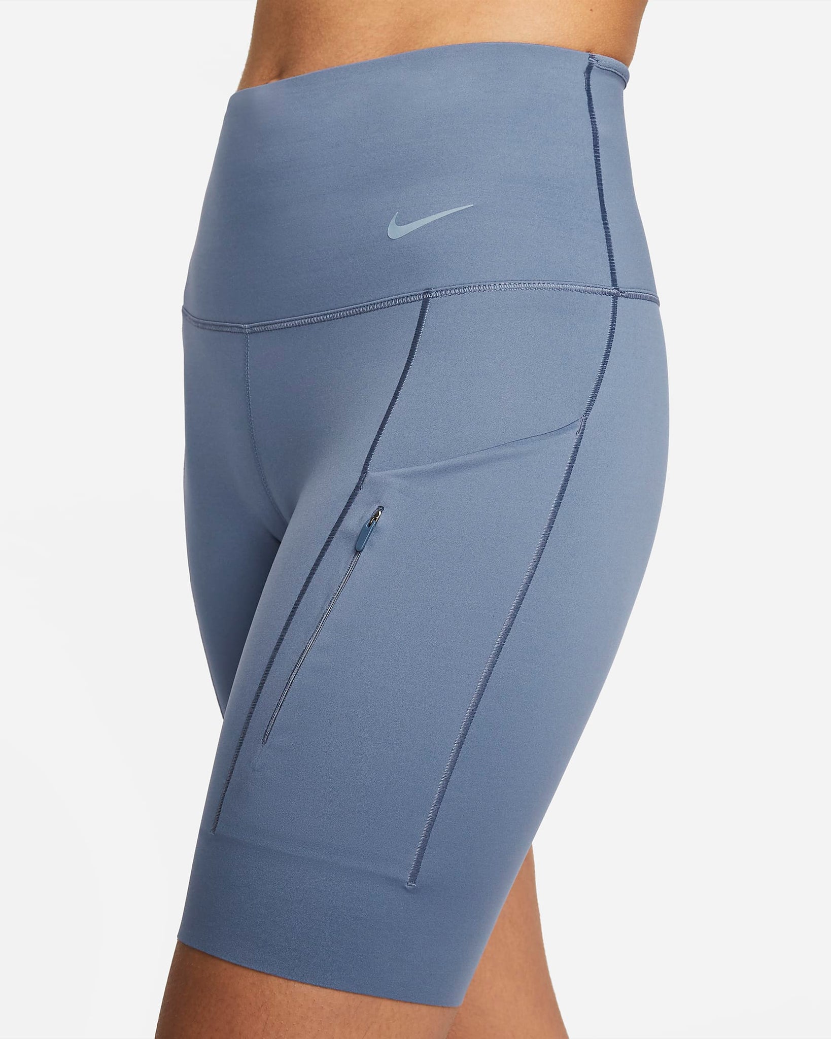 Nike Go - Shorts de ciclismo con bolsillos de tiro alto de 20 cm de sujeción firme para mujer