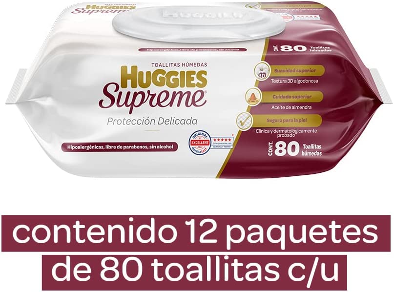 Huggies Supreme Protección Delicada, Toallitas Húmedas para Bebé, Caja con 960 Piezas