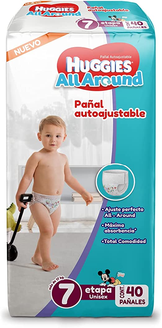 Huggies All Around Pañal Desechable para Bebé, Etapa 7 Unisex, Paquete con 40 piezas, Ideal para bebés de más de 17 kg