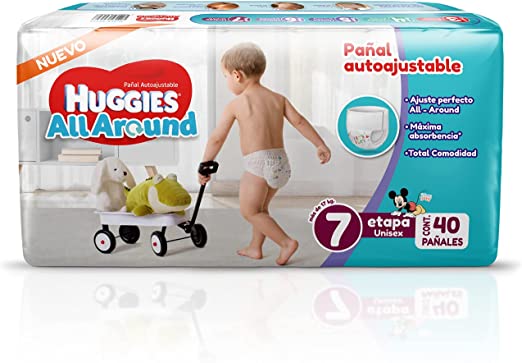 Huggies All Around Pañal Desechable para Bebé, Etapa 7 Unisex, Paquete con 40 piezas, Ideal para bebés de más de 17 kg