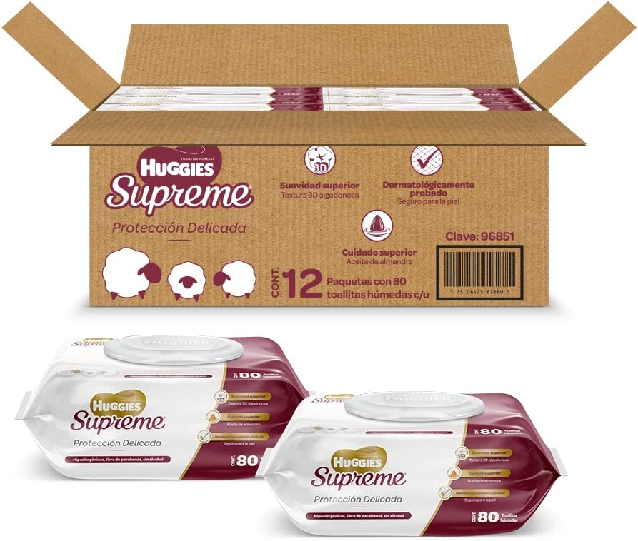 Huggies Supreme Protección Delicada, Toallitas Húmedas para Bebé, Caja con 960 Piezas