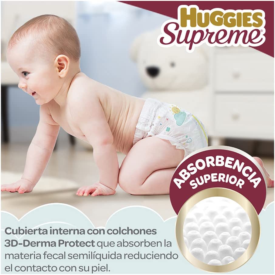 Huggies Supreme Pañal Desechable para Bebé, Etapa 3 Unisex, Caja con 180 Piezas, Ideales para Bebés de 7 a 10 kg