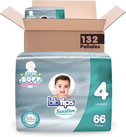 BBtips Sensitive Pañales, Talla Grande/4, 132 Pañales