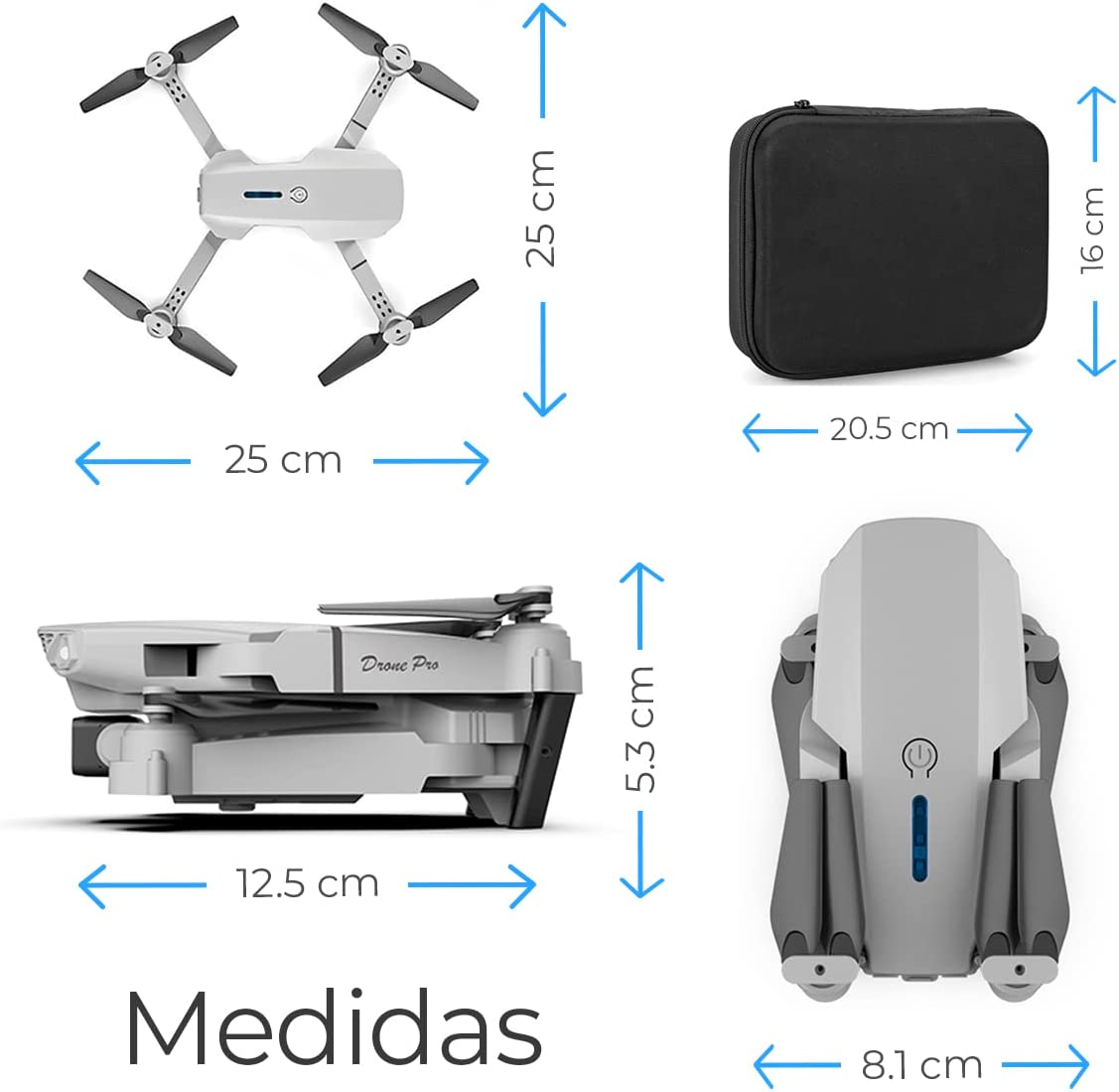 Mini Drone Con Cámara Cuadricoptero, Control Remoto Y Estuche