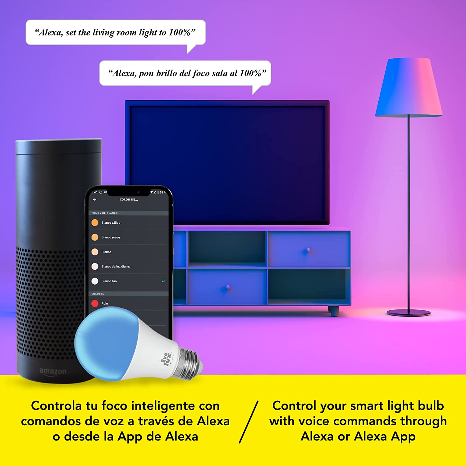 Evolux by Lloyd's Foco LED Inteligente WiFi A19 configuración automática