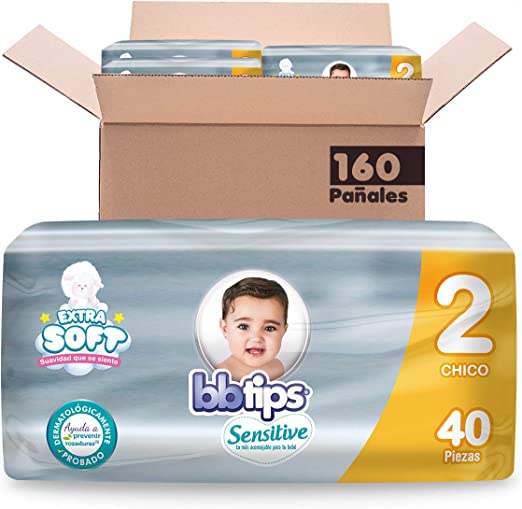 BBtips Sensitive Pañales, Talla Chica/2, 160 Pañales