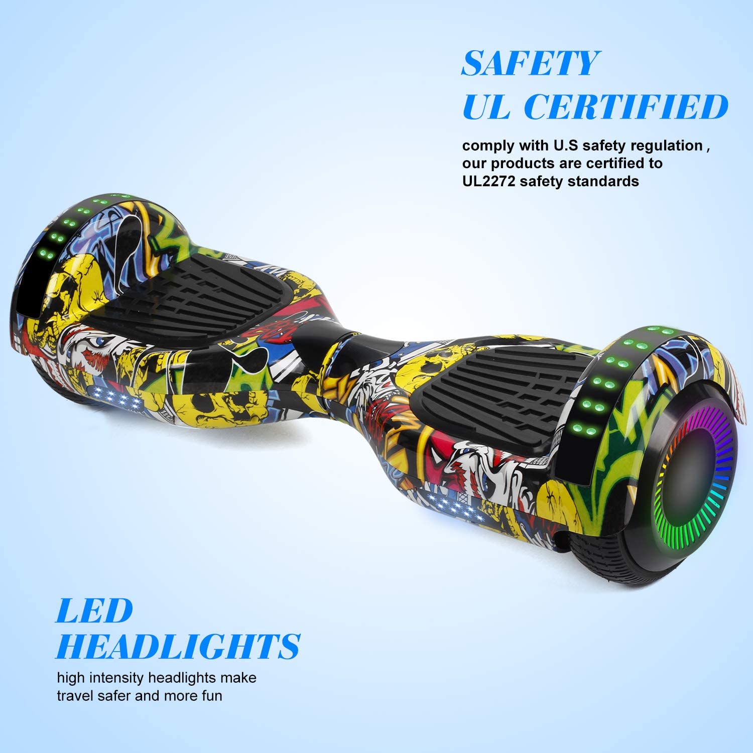 Hoverboard 6.5” Two-Wheel Self Balancing Hoverboard with LED Light Flash Lights Wheels for Kids Adult