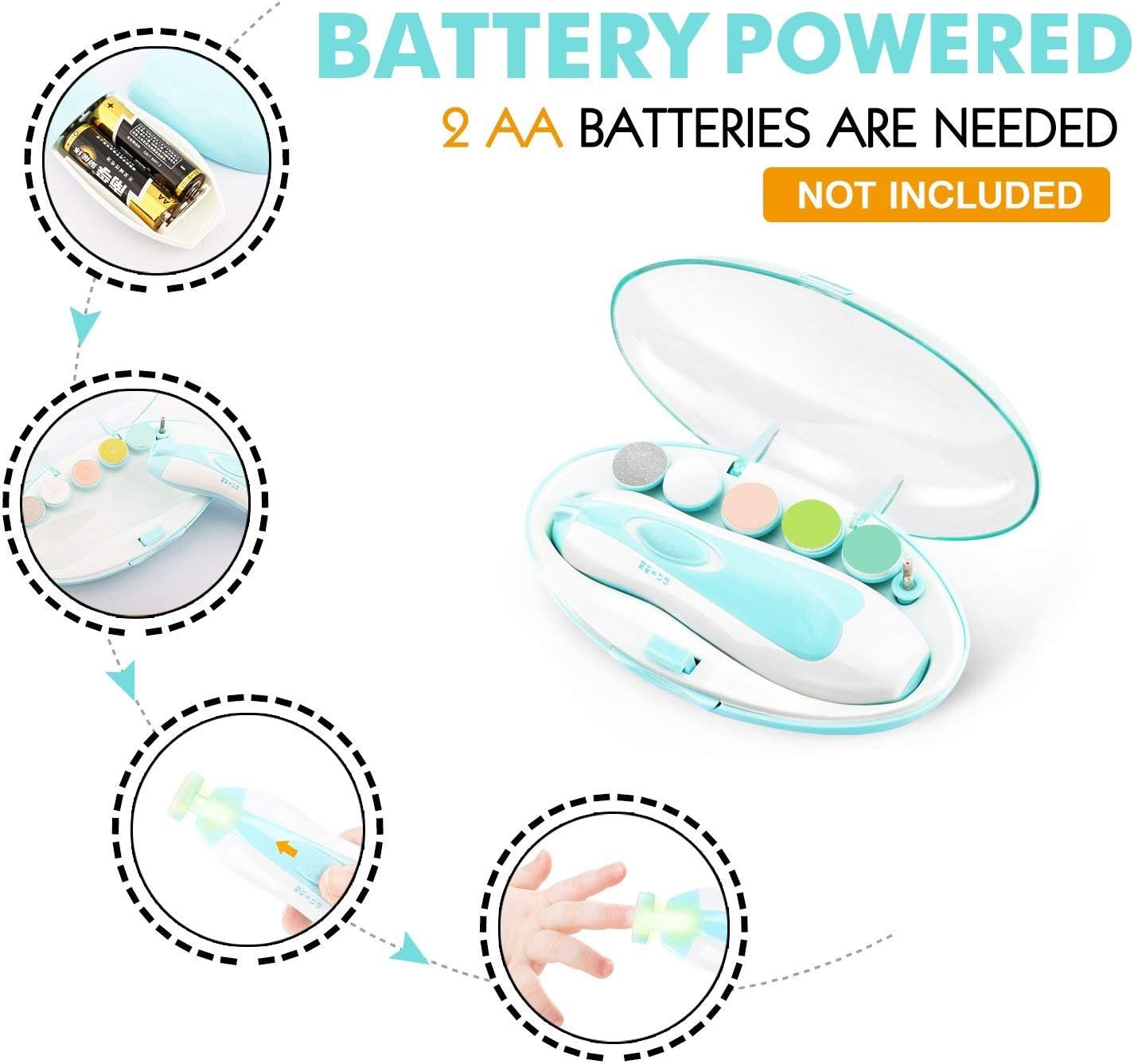 Lima de uñas para bebé AXIDUN, Cortaúñas para bebé, Pulidora de uñas para bebé