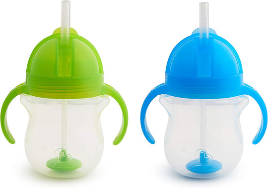 Munchkin Click Lock Weighted Straw Cup, 7 Ounce, 2 Pack, Blue/Green